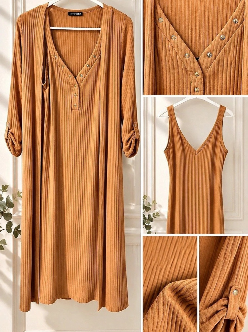Fashion Nova Ribbed Mini Dress & Cardigan 2 Piece Set